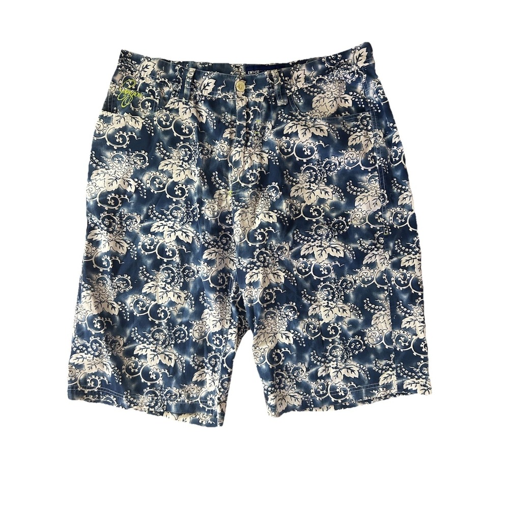Vintage Enyce Clothing Co Baggy Denim Shorts Mens Sz 38 Blue White Swirl Pattern